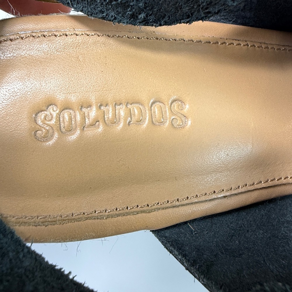 Soludos Womens Size 6 Amalfi Platform Espadrille Sandal Heels Black Leather - Picture 6 of 11